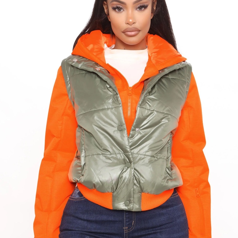Stylish Orange and Green Puffer Vest